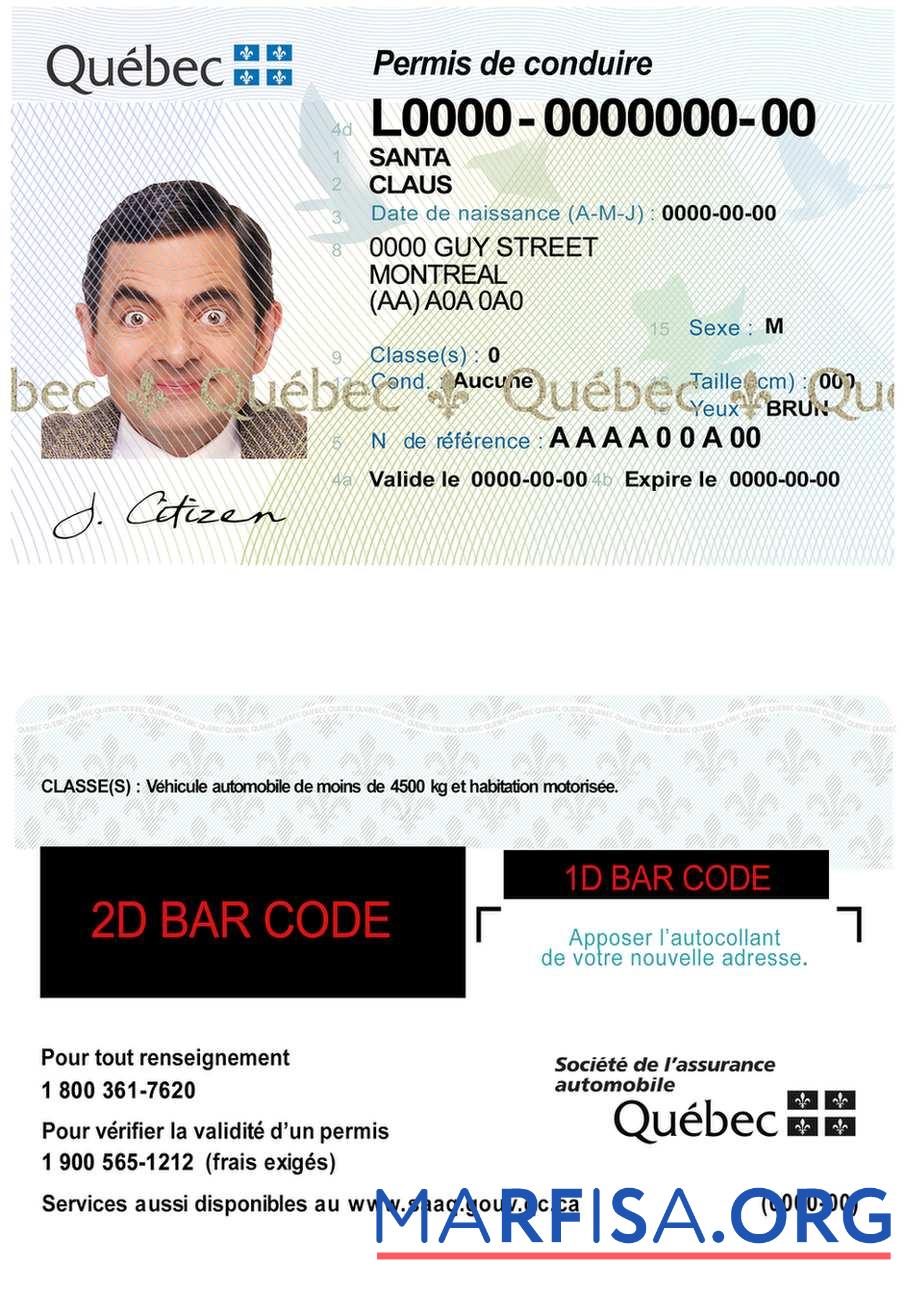 Printable Canada Quebec driving license template